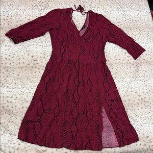 Express Burgundy Snakeskin Long Sleeve Dress